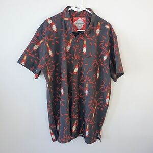 Retro Rifle Chili Pepper Hot Sauce Print Short Sleeve Button Up Shirt 2XL USA